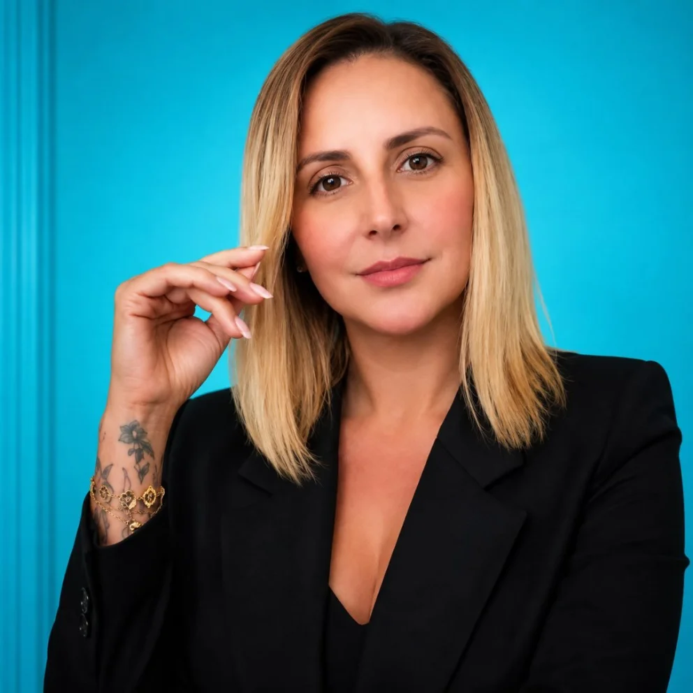 Patricia Alves tatuando fineline na bancada do estúdio
